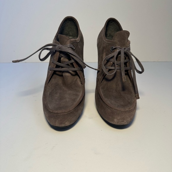Stuart Weitzman Wallapalooza Size 7.5 Gray Suede Lace Up High Heel Boots Booties - Picture 2 of 8